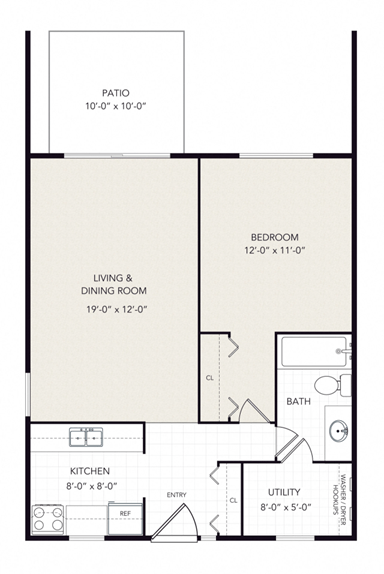 1 bedroom 1 bathroom Floor plan at Forest Glen, Midland, MI, 48642